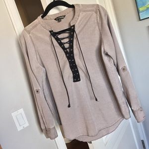 Express Lace Up Sliky Soft Twill Long Sleeve Shirt